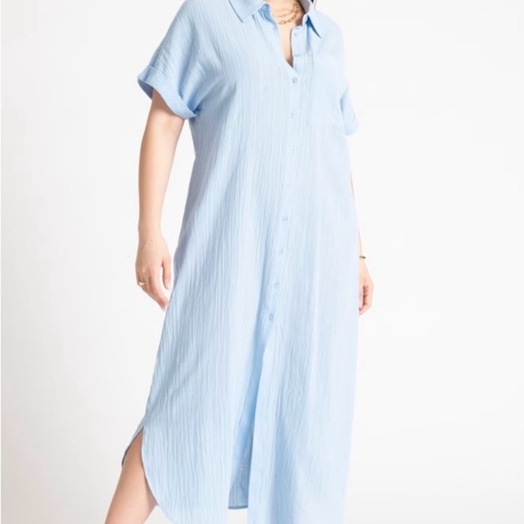 Eloquii Light Blue Button Front Shirt Dress Size 14 Cotton Gauze Midi - Picture 1 of 11